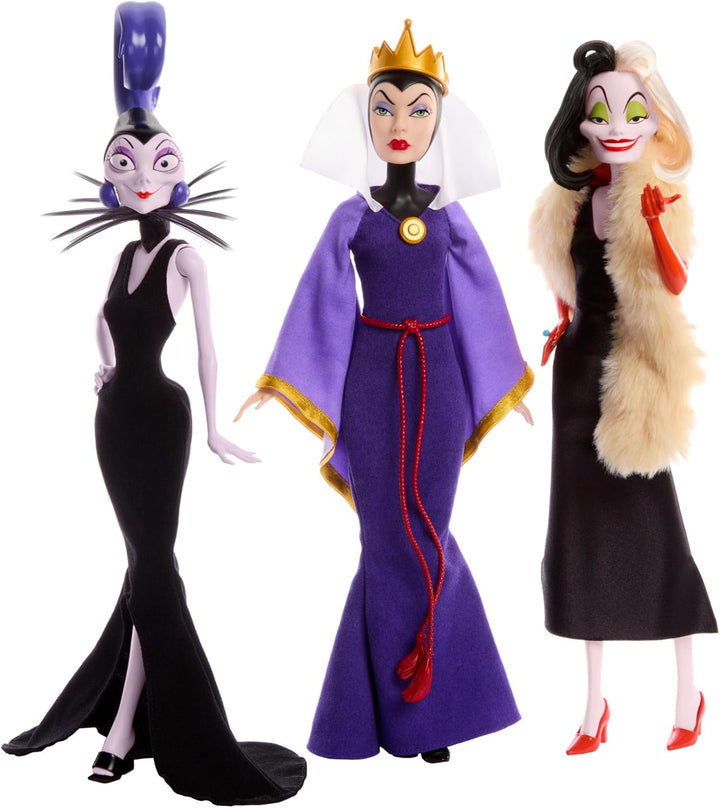 Mattel DISNEY Villains Böse Königin, Cruella de Vil & Yzma - Legendäre Schurkinnen Set mit detailrei