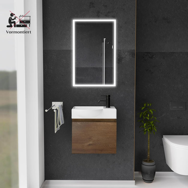 Alpenberger Waschtisch mit Unterschrank | Gäste WC Waschbecken Klein 45 cm Breit | Aufsatzwaschbecke