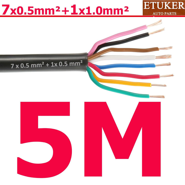 7×0.5mm²+1×1.mm² Elektrischer Draht Kabel 8 adrig 5M Kupferkabel Fahrzeugkabel 8 polig Verlängerungs