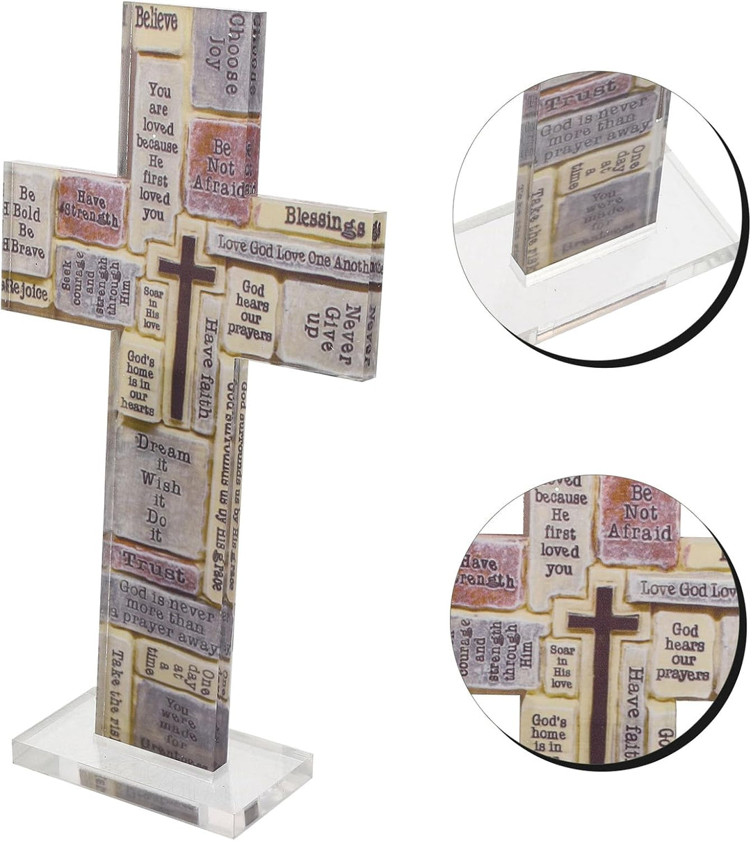 HOMSFOU Acryl Kreuz Figur Tischdeko Kruzifix Stehend Kinderkreuz Stehkreuz Tischkreuz Standkreuz Mot