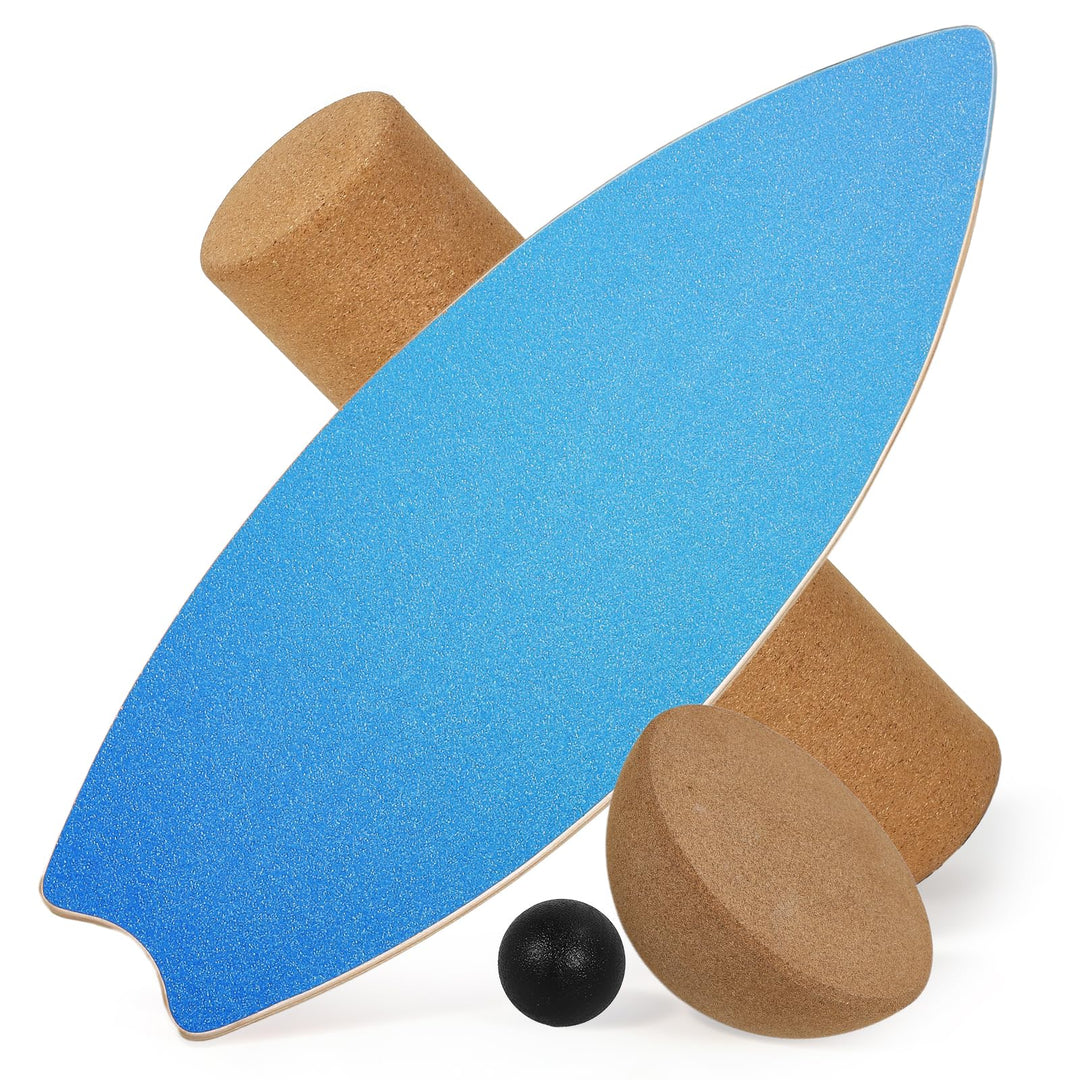 Balance Board Erwachsene, 4 Set Holz Balanceboard mit Rolle, Halbkugel, Balanceball – Fischschwanz-D