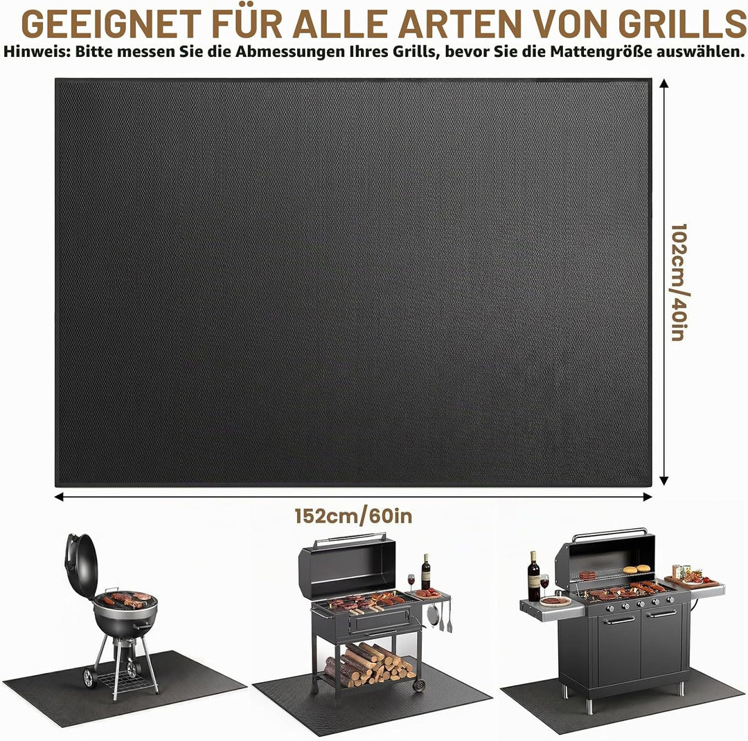 Grillmatte Bodenschutz, 102x152cm Feuerfeste Unterlage 3 Schicht Feuerschutzmatte Bodenschutzmatte,
