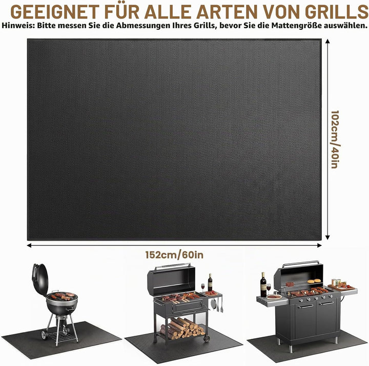 Grillmatte Bodenschutz, 102x152cm Feuerfeste Unterlage 3 Schicht Feuerschutzmatte Bodenschutzmatte,