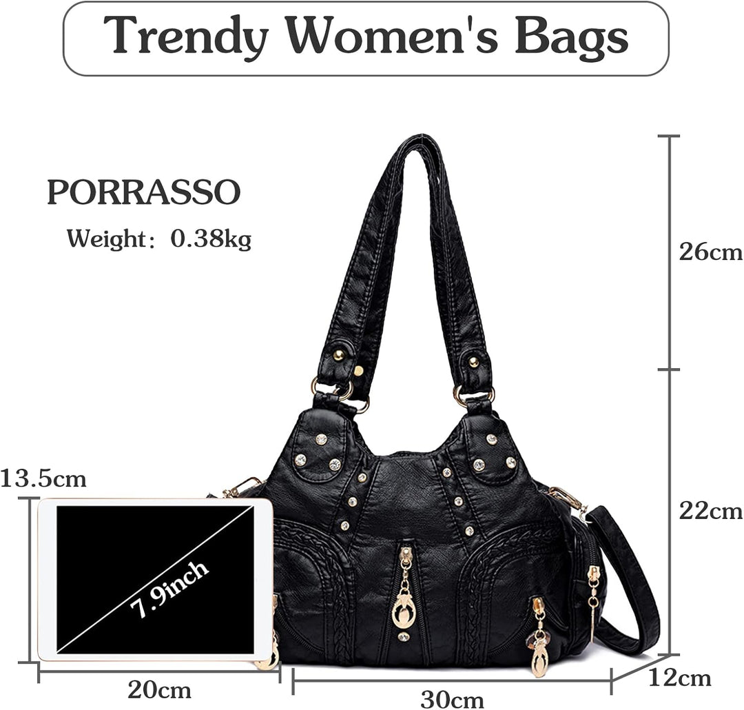PORRASSO Damen Handtasche Mode Schultertasche Hobo Tasche Weiches PU Leder Umhängetaschen Frauen Hen