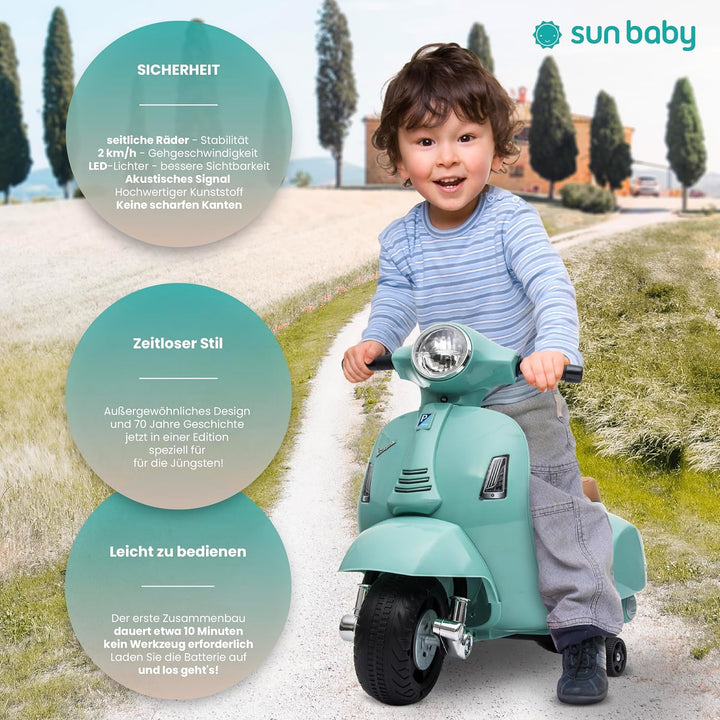 Vespa Kinderroller Elektroroller Kinder Elektrofahrzeug Kinderfahrzeug (Grün), grün