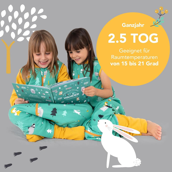 schlummersack Baby Schlafsack mit Füssen Bio Baumwolle 2.5 Tog 60 cm Waldtiere | Schlafsack mit Bein