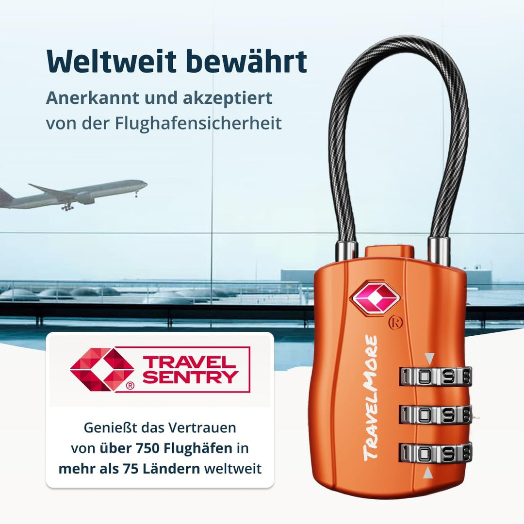 TSA-Kofferschlösser | Gepäckschlöss mit flexiblem Kabel | TSA-Schlöss für Flugreisen | Schlösser für