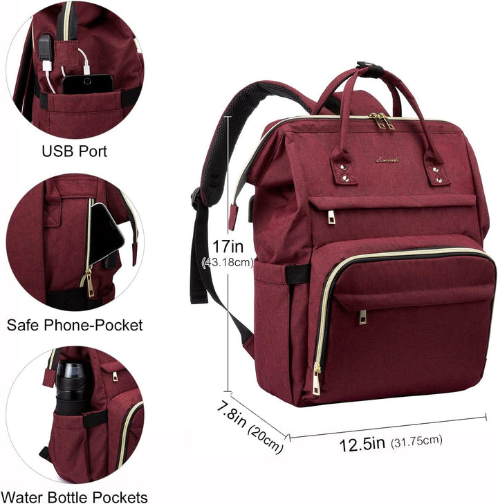 LOVEVOOK Rucksack Damen mit 17 Zoll Laptopfach, Wasserdicht Laptoprucksack Schulrucksack mit USB Lad