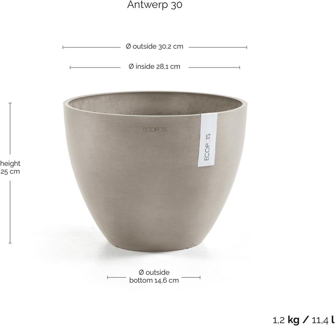 ECOPOTS Blumentopf Antwerp Braun Grau - Durchmesser Ø 30 cm rund gross - Pflanzentopf aus Recycling