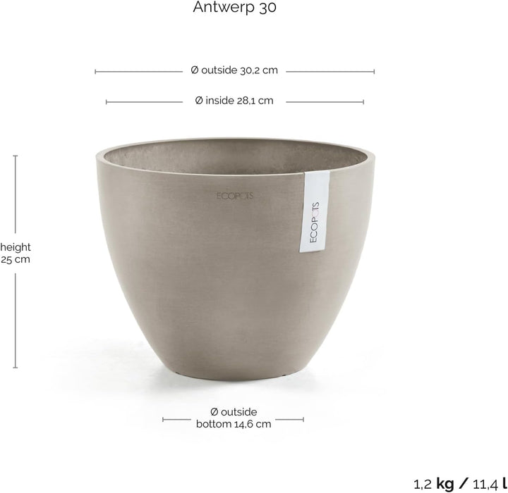ECOPOTS Blumentopf Antwerp Braun Grau - Durchmesser Ø 30 cm rund gross - Pflanzentopf aus Recycling