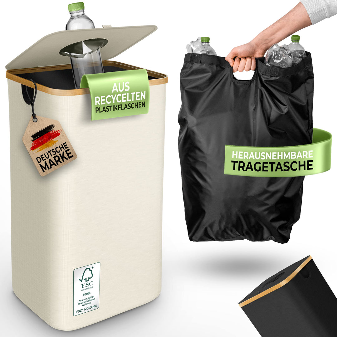 Glückstoff® Pfandflaschen Sammelbehälter [INKL. TRAGETASCHE] - Flaschensammler Leergut - PET Flasche