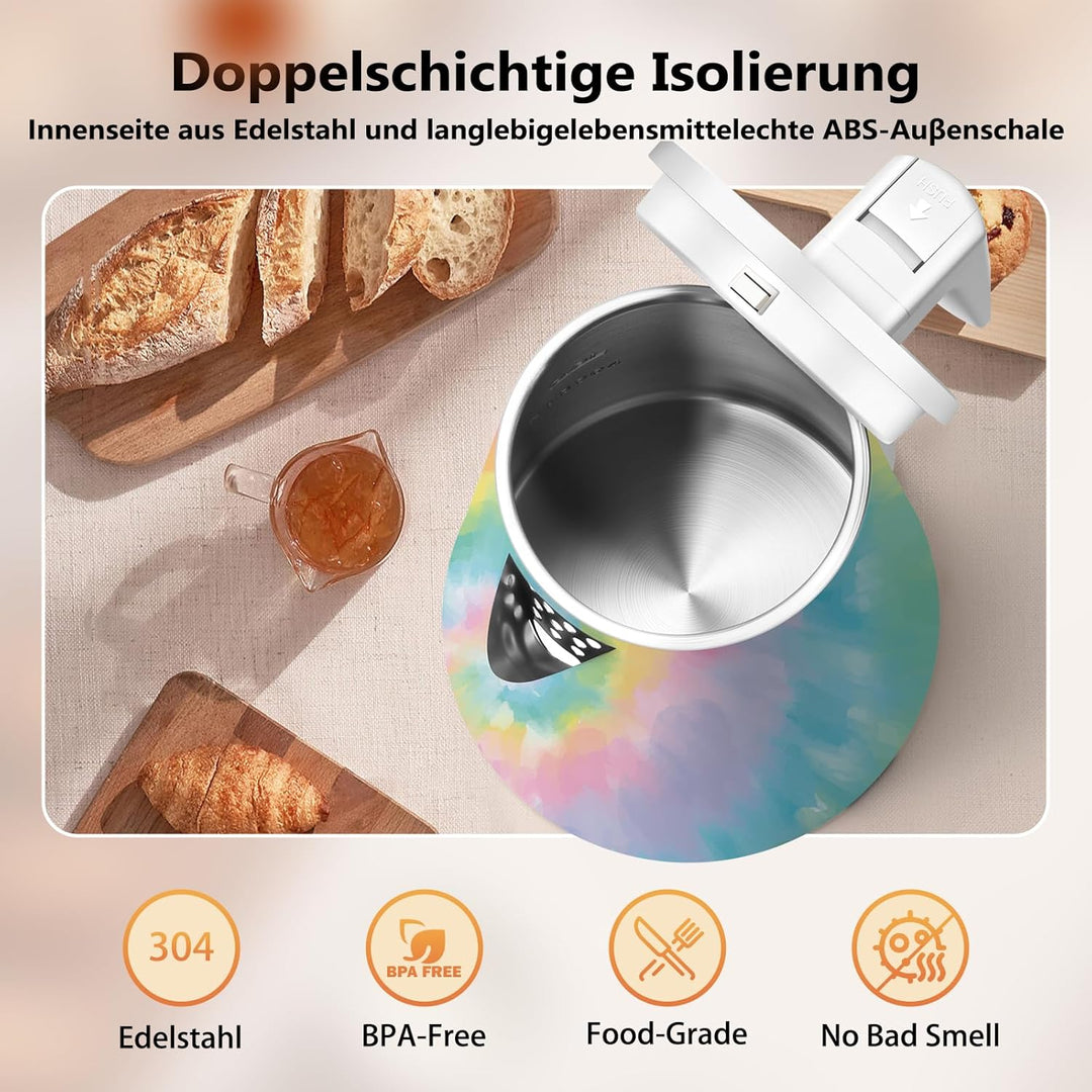 1,2L Kabelloser Edelstahl Wasserkocher – BPA-frei, 1000W Schnellkochender Teekocher, Metall Design,