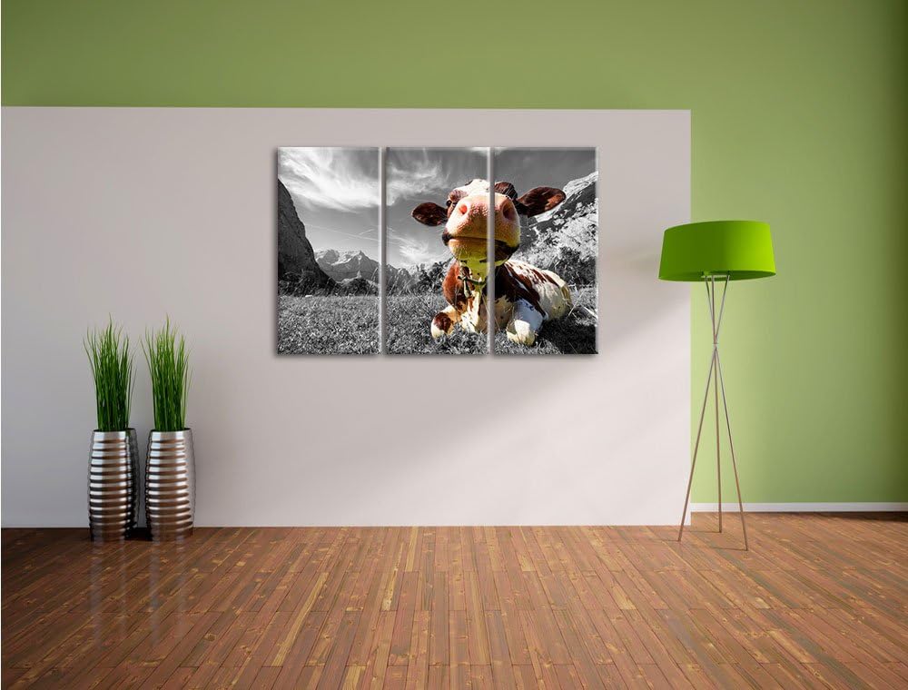 Pixxprint Kuh im Karwendelgebirge als Leinwandbild/Grösse: 3 Teilig (120x80 cm) cm/Wandbild/Kunstdru