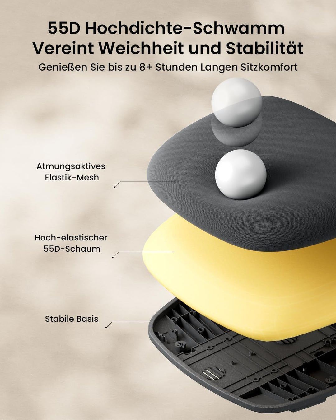 ProtoArc EC200 Bürostuhl Ergonomisch, Schreibtischstuhl mit Höhen- und Tiefenverstellbarer Lendenwir