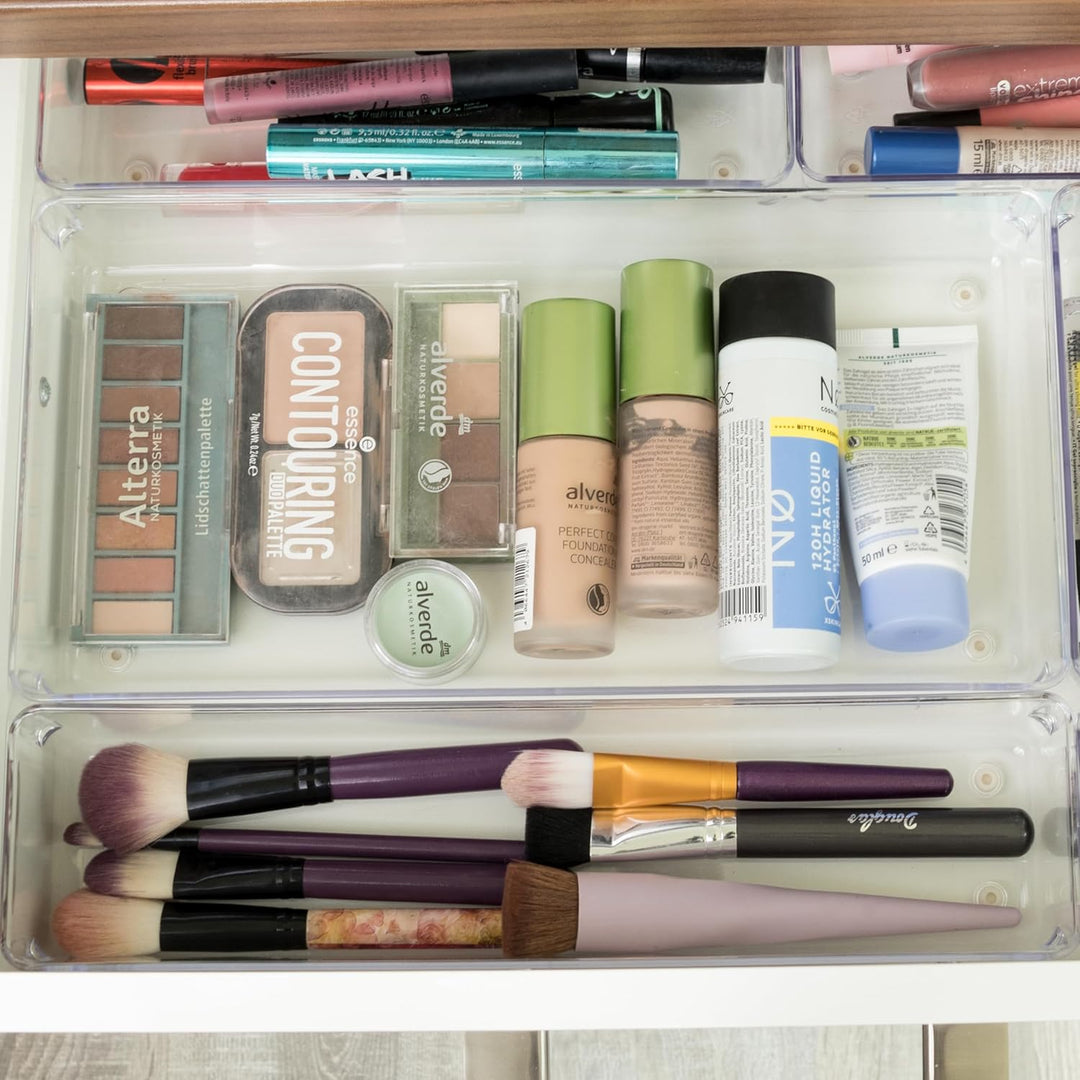 12x Schubladen Ordnungssystem 32x16 cm klar transparent 5,5 cm hoch Antislip - Organizer für Schmink