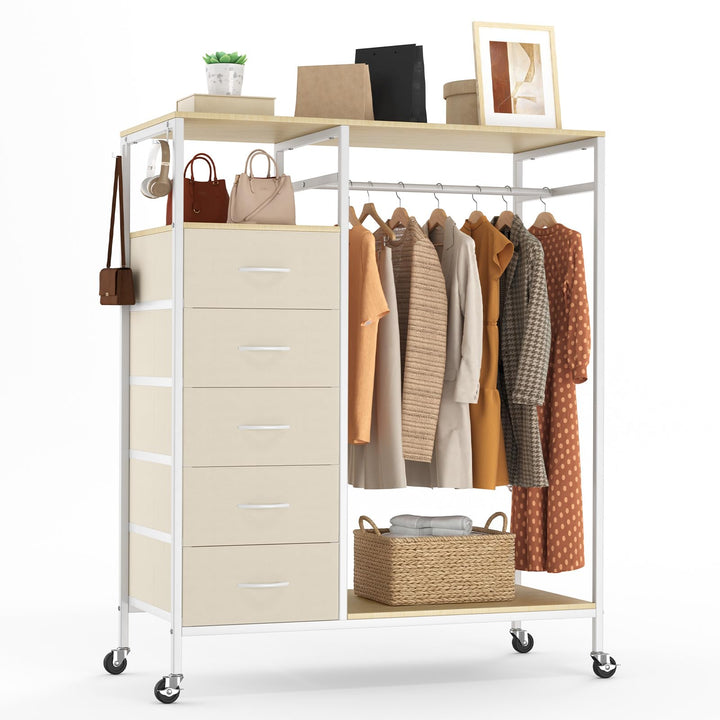 HOKEEPER Kleiderständer auf Rollen | Kleiderstange, Kleiderschrank, Clothes Rack, 4 Rollen, 2 festst