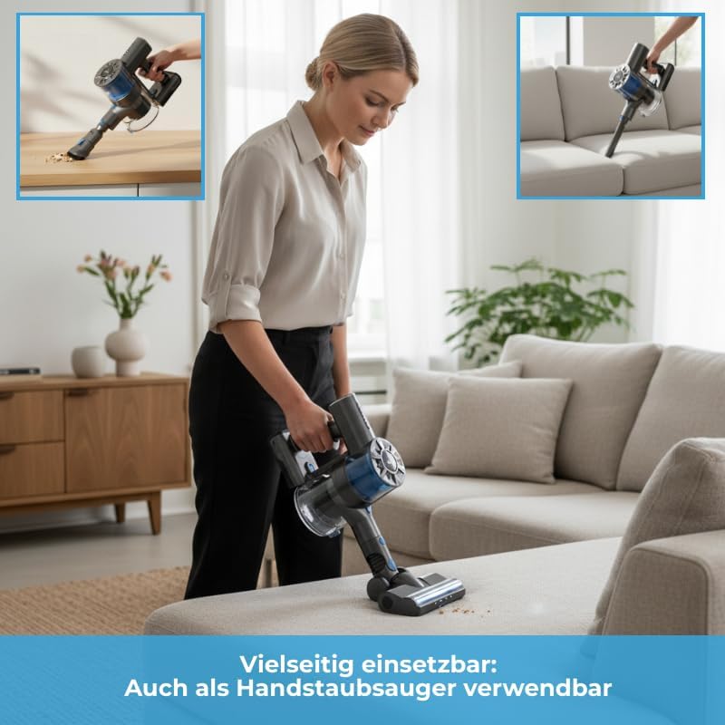 Innova Akku Staubsauger 22000Pa/500 AirWatt/45Min, 1,5L Staubsauger Kabellos, Anti-Tangle-Bürste, Wa