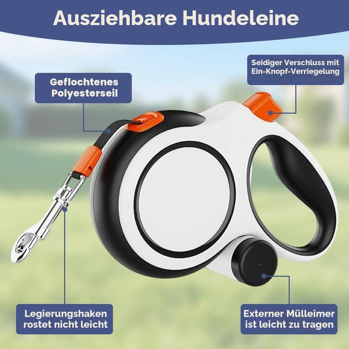 Hundeleine 8m, Einziehbare Hundeleine, Rollleine für Hunde, Rollleine mit Kotbeutelhalter, mit Bissf