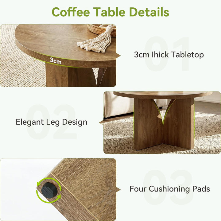 Tribesigns Runder Couchtisch, 80 cm, Moderner Holztisch in Braun, Kreis-Mitteltisch für Wohnzimmer,