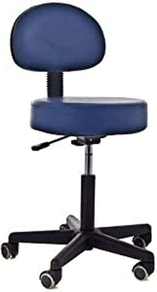 QUIRUMED Hocker mit Rückenlehne, Gaslift, mit 5 Rädern, Blaue Farbe, Polsterung aus hochdichtem Kuns