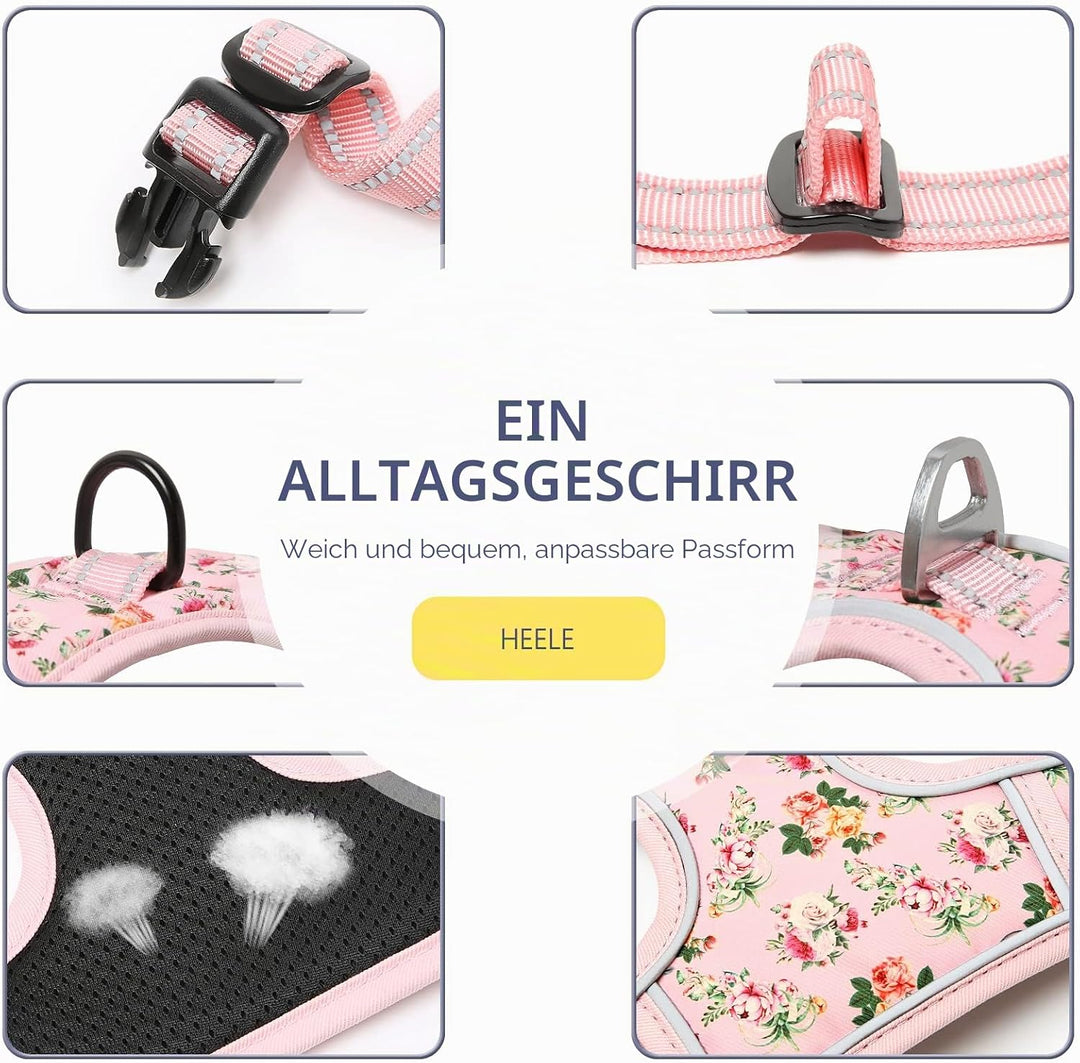 HEELE Hundegeschirr, Hundegeschirr für Mittelgrosse Hunde, Weich Atmungsaktiv Einstellbar Reflektier