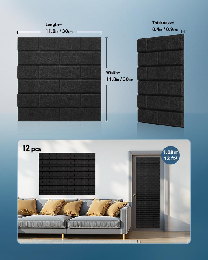 Akustikplatten Selbstklebend, 12 Stück Schallabsorber für Wand, Tür, Decke, Acoustic Panels, Studio,