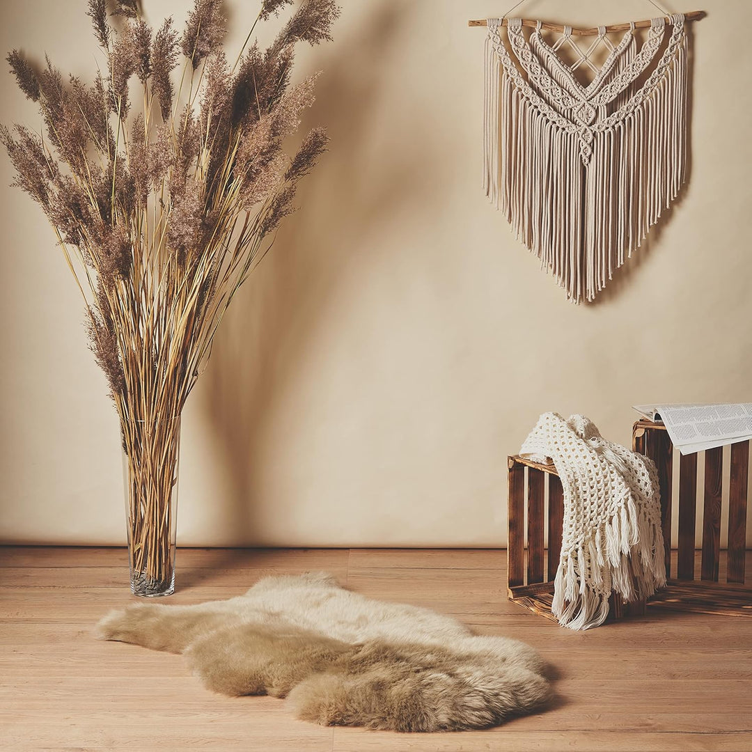Cakla Lammfell Echt 120-130 cm Beige - Schaffell Echt Gross - Fellteppich Weiss - Weich und Flauschi