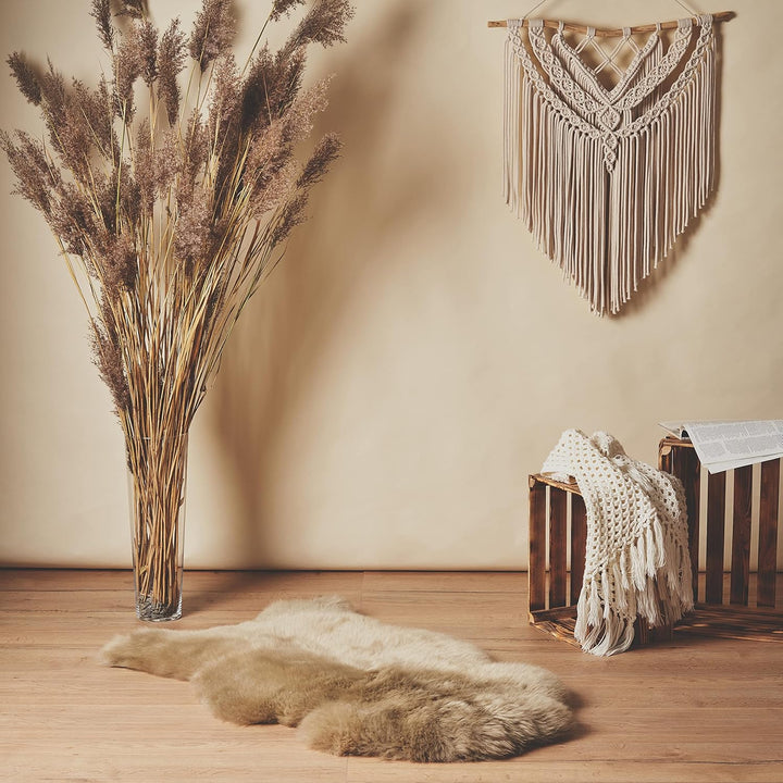 Cakla Lammfell Echt 120-130 cm Beige - Schaffell Echt Gross - Fellteppich Weiss - Weich und Flauschi