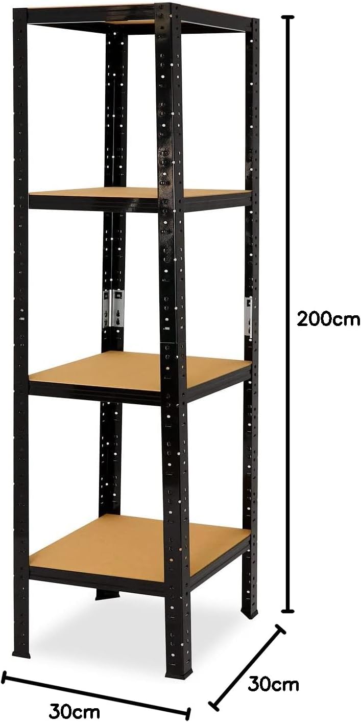 shelfplaza® 200x30x30cm Black Schwerlastregal schwarz/Metallregal schwarz 4 Böden à 175kg Tragkraft/