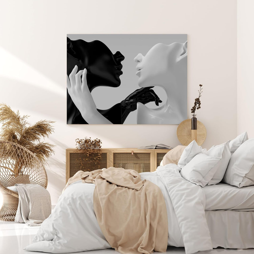 wandmotiv24 Leinwandbild Schwarz-Weiss, 80x60cm, Querformat, Frau, Mann, Deko, Bilder auf Leinwand,