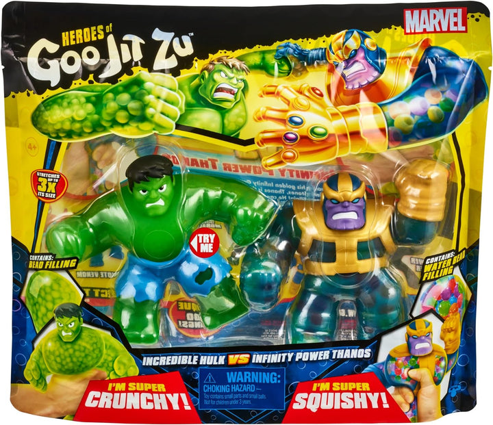Heroes of Goo Jit Zu Marvel Versus Pack - Hulk vs Thanos, Squishy, Stretchy, Gooey Heroes, Perfect C