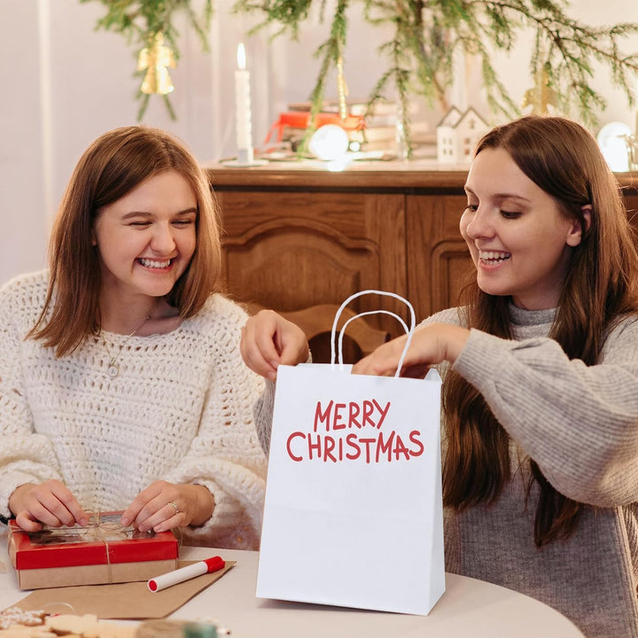 Switory 50 Stück Kraft Papiertüte mit Griffen, weisse Papiertüten mit Henkel, Geschenktüten für Part