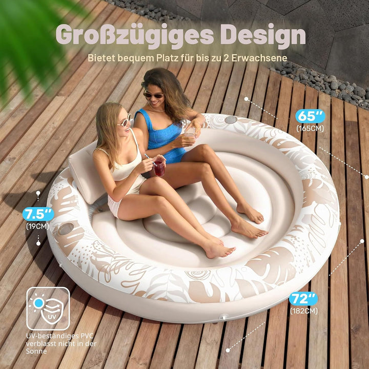 Sloosh Aufblasbare Sonnenpool,Luftmatratzte Pool 183 x 165 cm, Schwimmring für Erwachsene mit Kissen