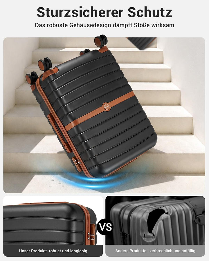 KONO Koffer Reisekoffer Trolley Kofferset 3 Teilig von ABS+PC Hartschalenkoffer mit Zwillingsrollen