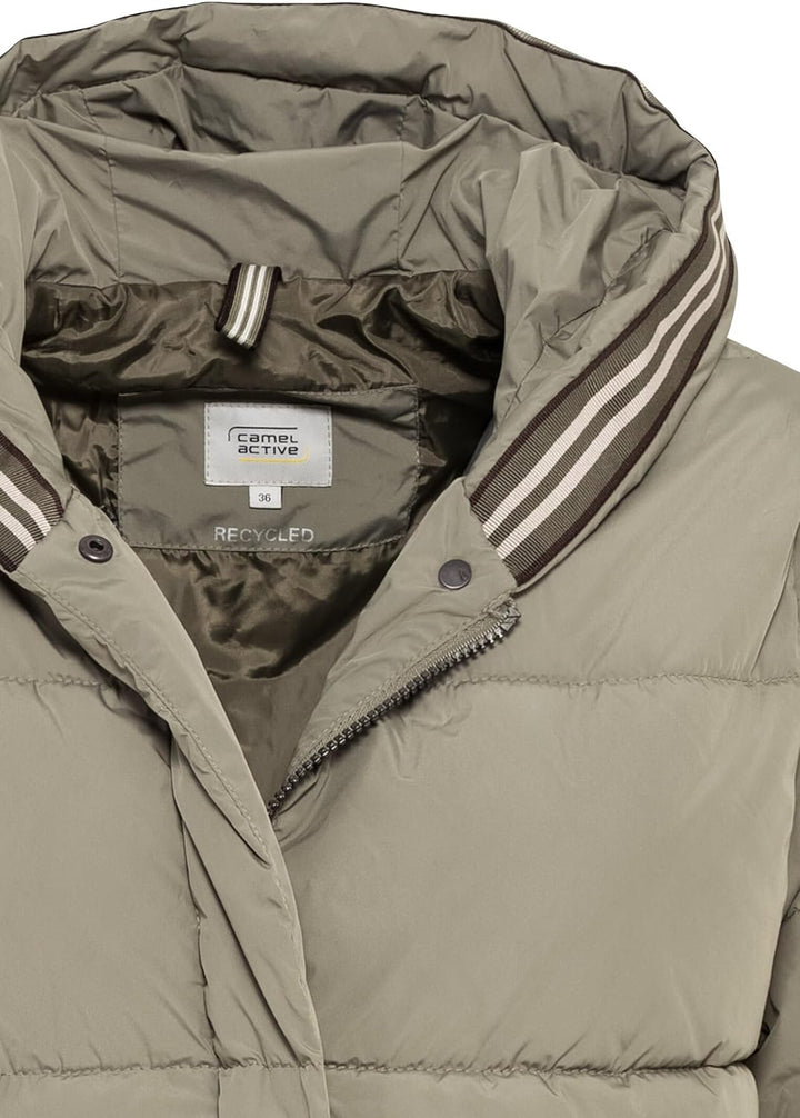 camel active Damen Langer Puffermantel aus recyceltem Polyester 38 Grün, 38 Grün