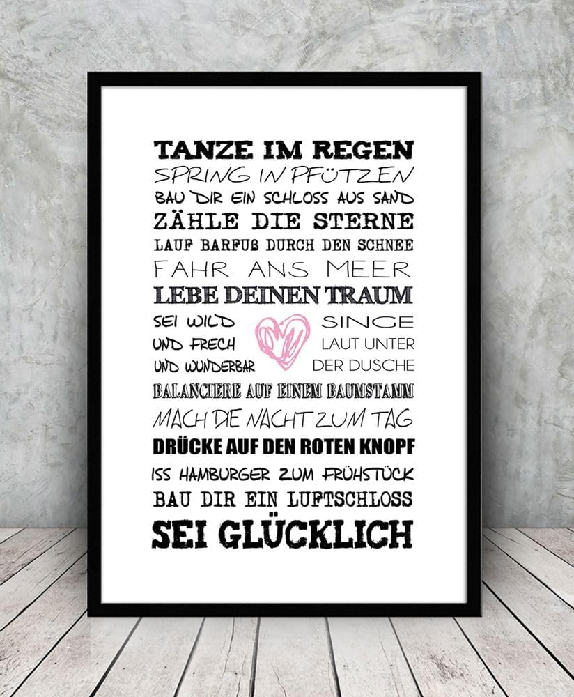 artissimo, Spruch-Bild gerahmt, 51x71cm, PE6001-ER, Tanze im Regen, Bild, Spruch-Poster mit Rahmen