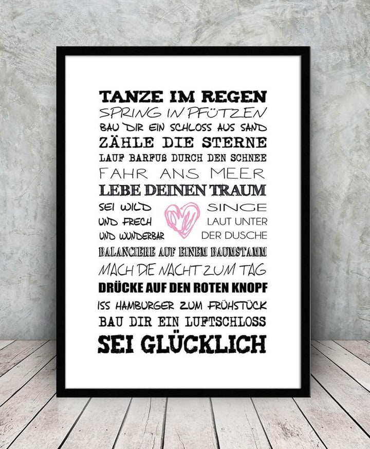 artissimo, Spruch-Bild gerahmt, 51x71cm, PE6001-ER, Tanze im Regen, Bild, Spruch-Poster mit Rahmen