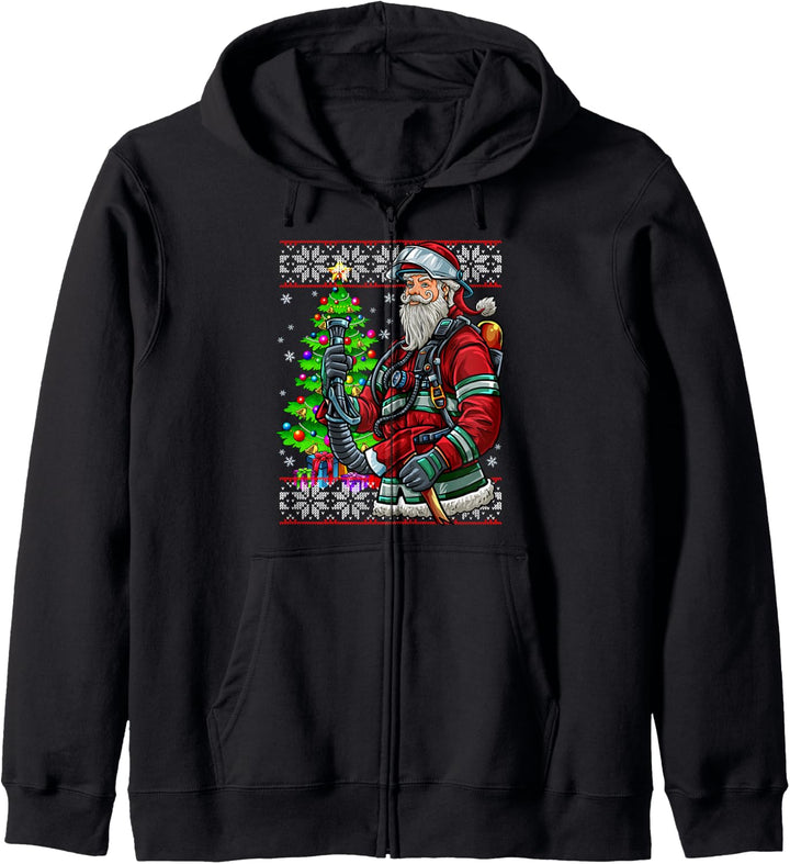 Feuerwehrmann Weihnachtsmann Feuerwehr Ugly Christmas Kapuzenjacke