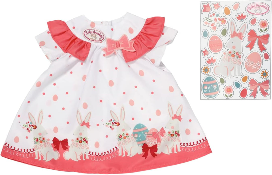 Baby Annabell Osterkleid im Ei, Puppenkleid in rosa und weiss mit Osterhasen im Osterei für 43 cm Pu
