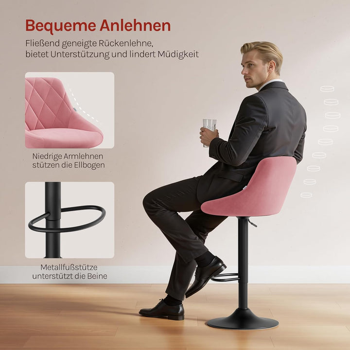 WOLTU BH219rs-2 Barhocker Tresenhocker, Gute gepolstert, Samt, Höhenverstellbar, Drehbar, 2 x Hocker