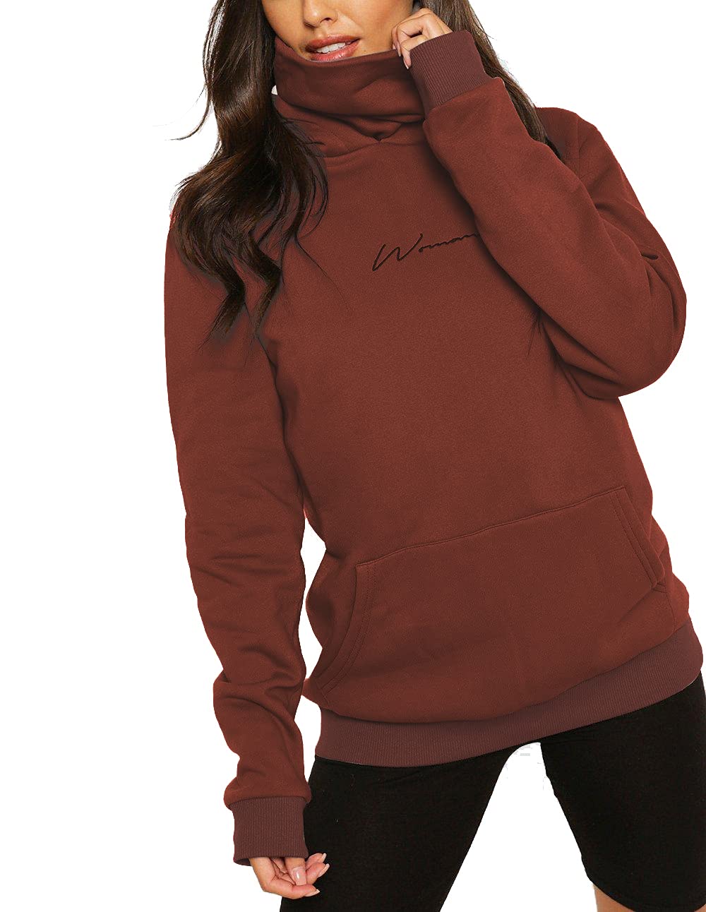 TrendiMax Damen Hoodie Kapuzenpullover Langarm Sweatshirt Winter Pullover Hochkragen Sweatjacke Kapu