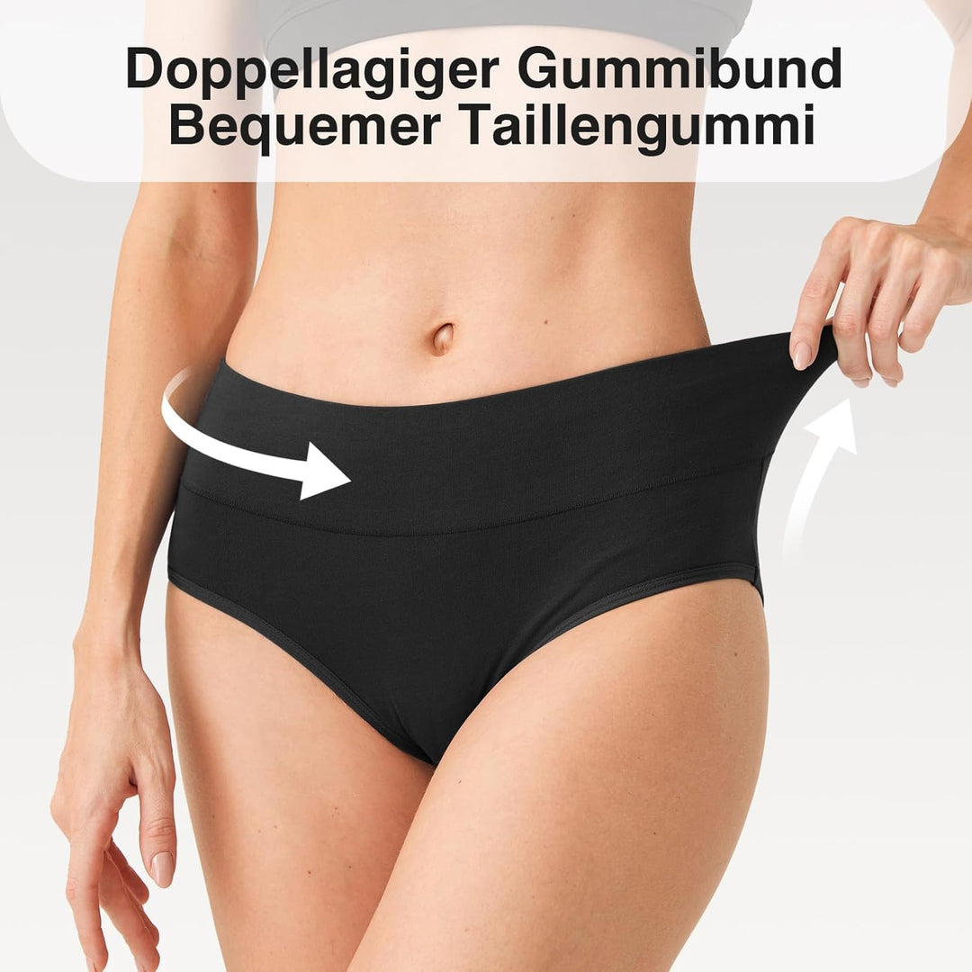 QINCAO Unterhosen Damen, 6er Pack Hohe Taille Slips Baumwolle Unterwäsche, Stretch Atmungsaktiv Pant