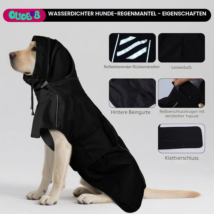 Hunde-Regenmantel – wasserdicht und reflektierend, verstellbare Passform mit Loch für die Leine und