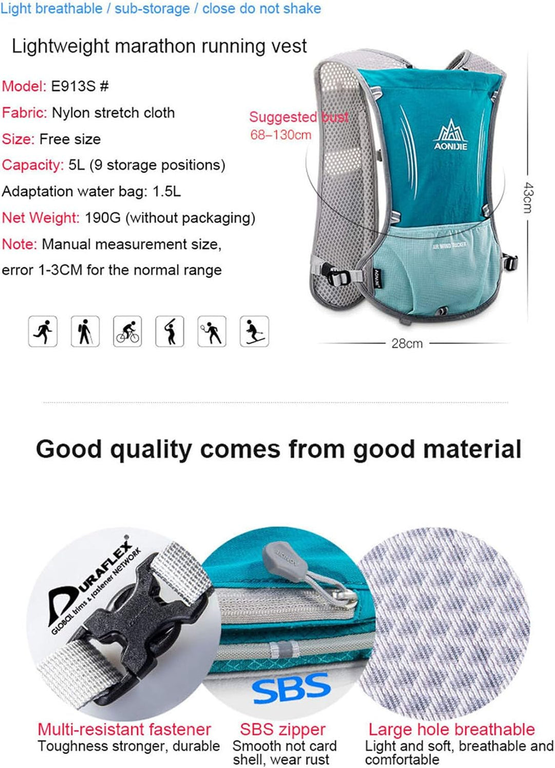 Win.Deeper 5L Ultraleicht Trinkrucksack Trail Rucksack Trinkweste, Hydration Pack Fahrradrucksack fü