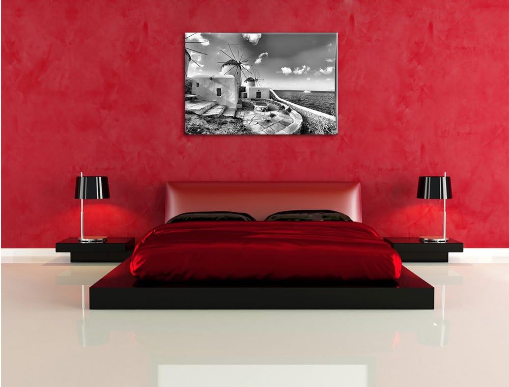 Pixxprint Windmühlen im Mittelmeer als Leinwandbild/Grösse: 100x70 cm/Wandbild/Kunstdruck/fertig bes