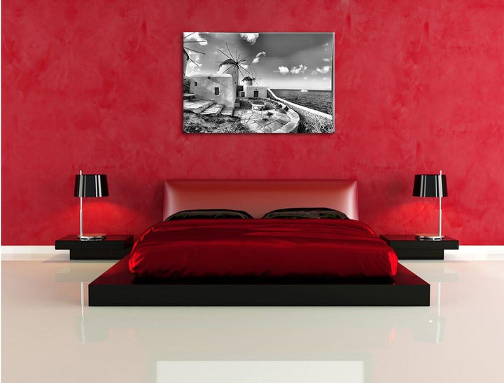 Pixxprint Windmühlen im Mittelmeer als Leinwandbild/Grösse: 100x70 cm/Wandbild/Kunstdruck/fertig bes