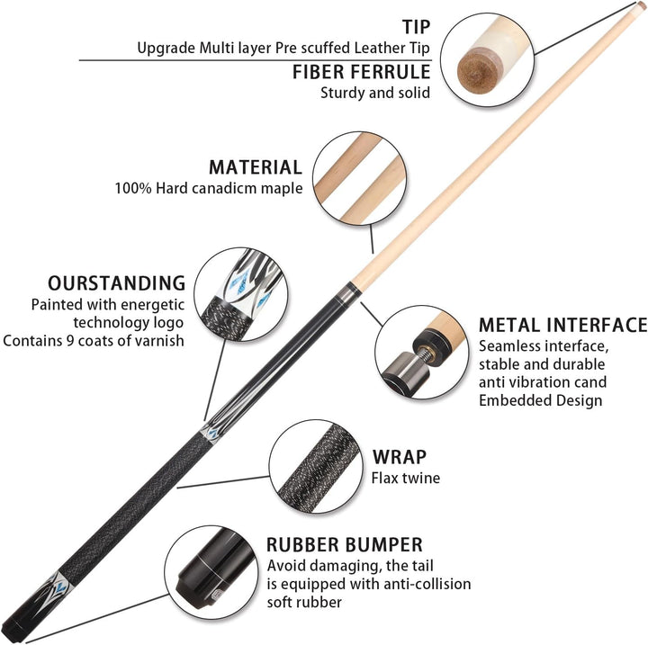 11/11.5/12/12.5/13MM Pool Cue Stick Set - 58 inch Maple Billiard Pool Stick Kit, 1/2 Cue Stick, Whit