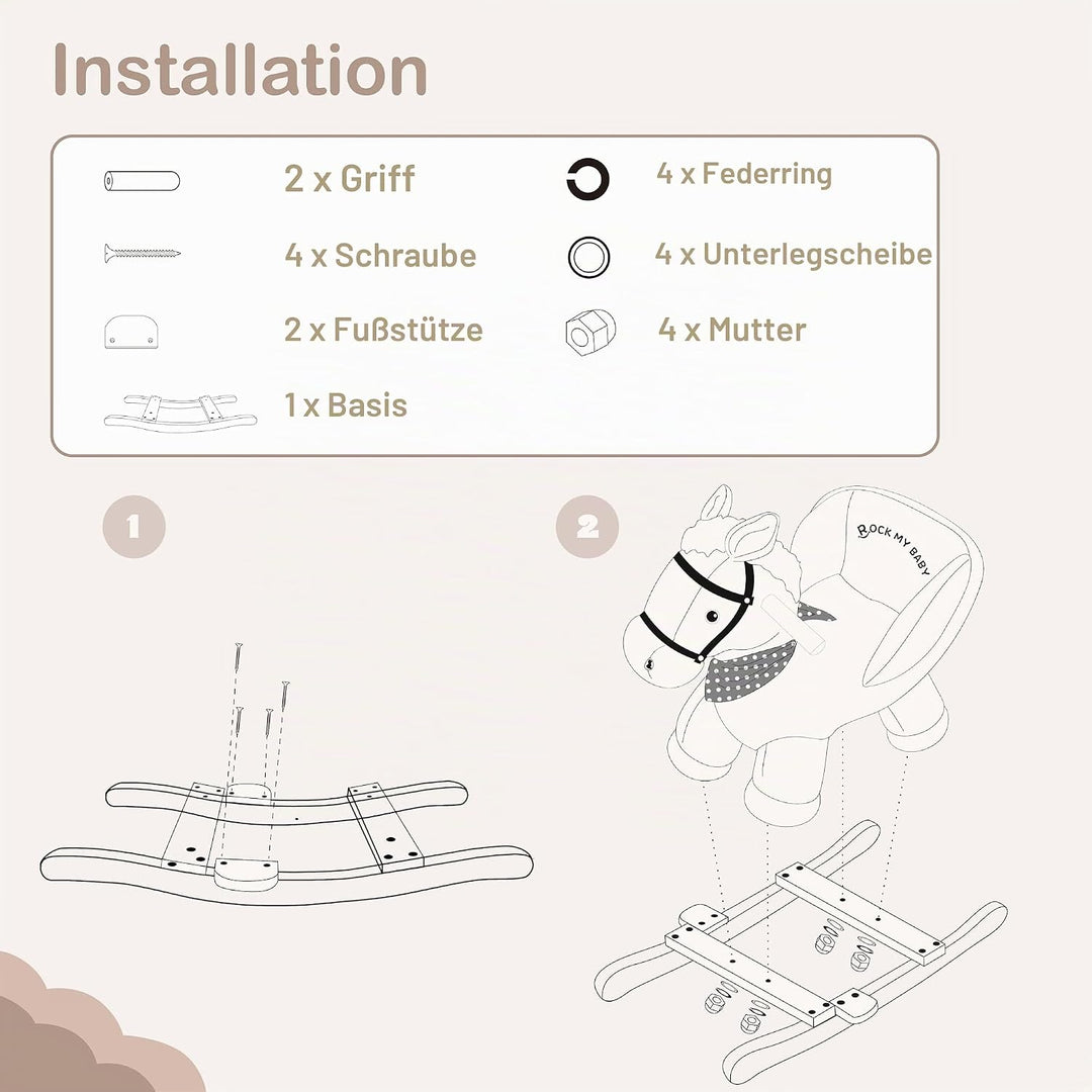 Plüsch Rocking Horse -Schaukelpferd Schaukeltier Schaukelspielzeug，TIC、CPC Zertifizierung Karamell,