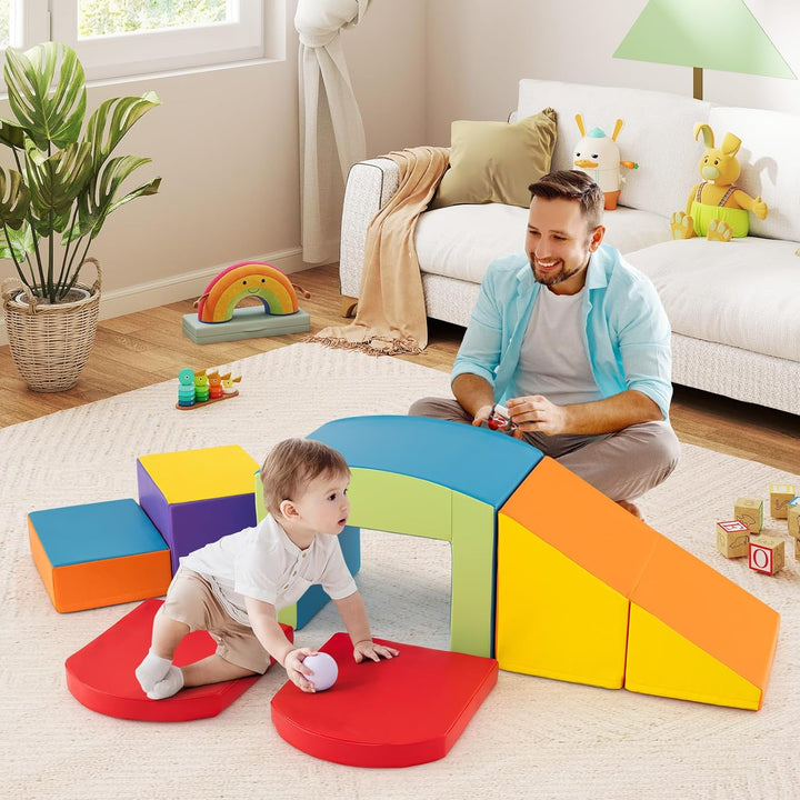 COSTWAY 7 TLG. Schaumstoffbausteine, Softbausteine mit Tunne, Treppe & Rampe, EN71-zertifiziert, Rie