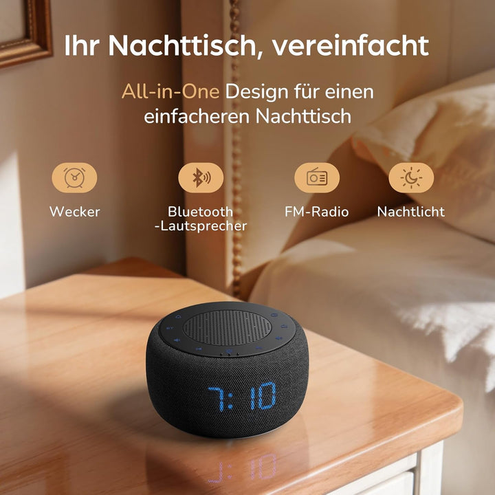 DOUMOSH Radiowecker mit Bluetooth, Wecker Digital mit 0-100% Display Dimmer, Farbige Nachtlicht, Wec